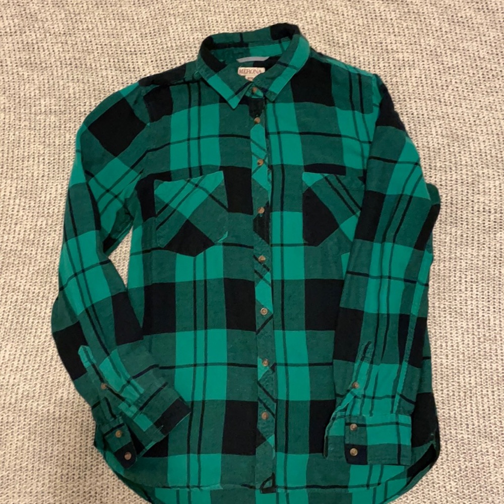 Green and Black Flannel Long Sleeve Shirt